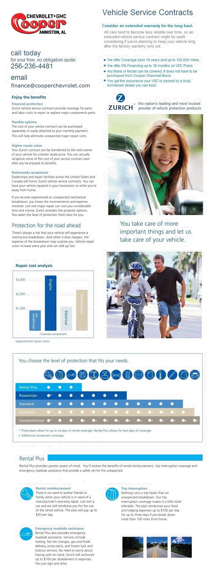 A flyer for Cooper Chevrolet-GMC advertising vehicle service contracts, including contact information and coverage details.